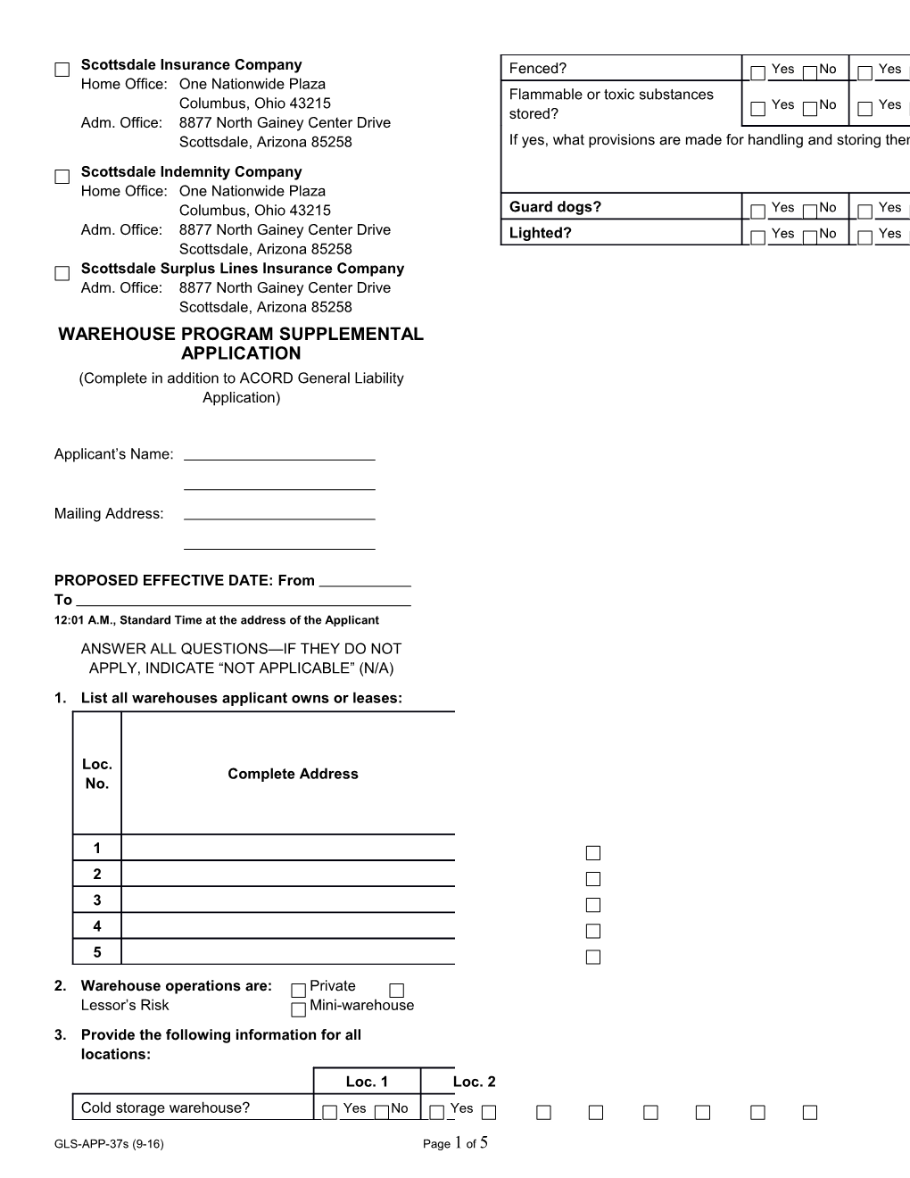 Warehouse Program Supplemental Application