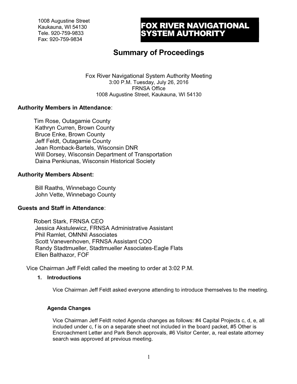 Summary of Proceedings
