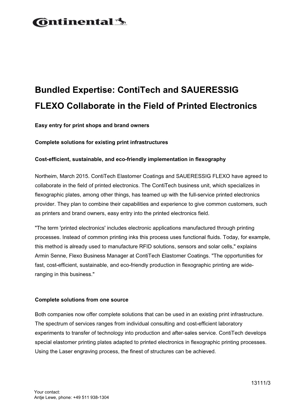 Bundled Expertise: Contitech and SAUERESSIG FLEXO Collaborate in the Field of Printed