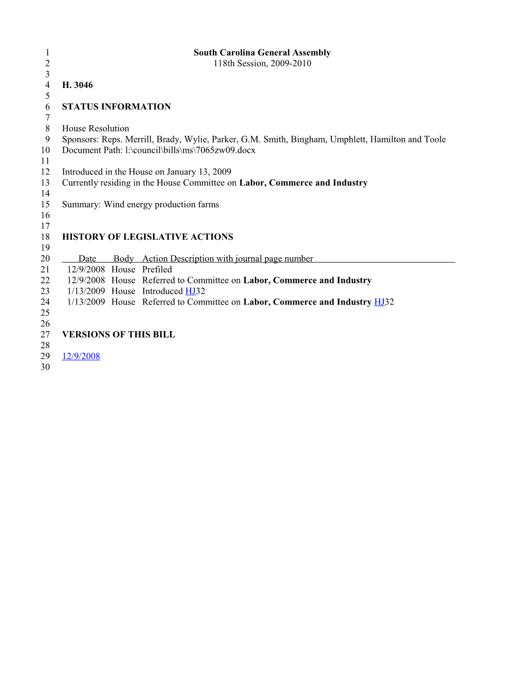 2009-2010 Bill 3046: Wind Energy Production Farms - South Carolina Legislature Online