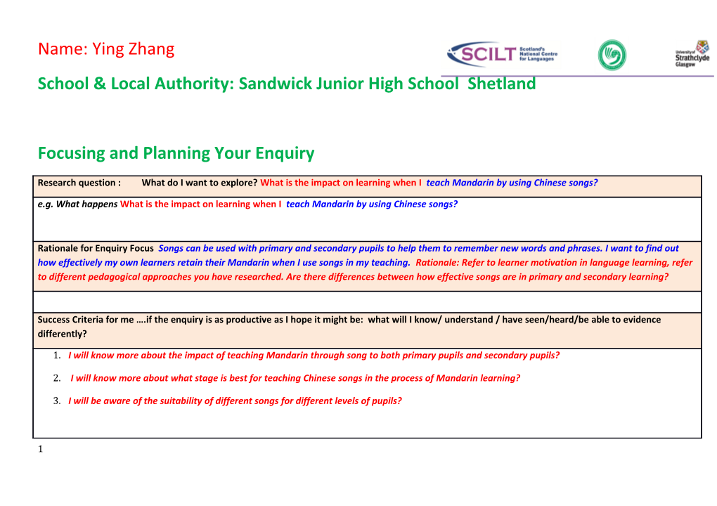 School & Local Authority: Sandwick Junior High School Shetland