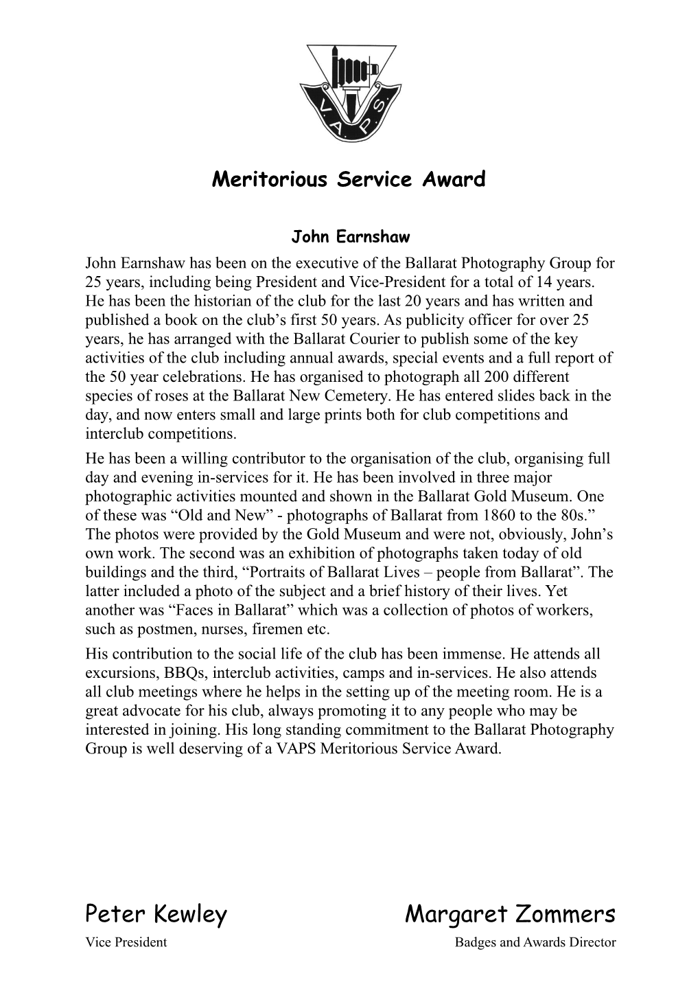 Meritorious Service Award