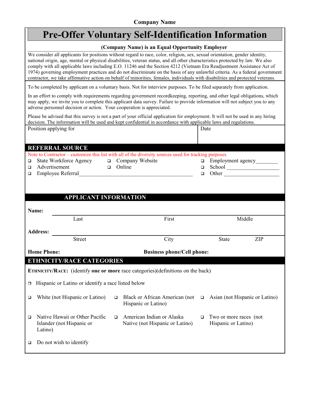 Applicant Voluntary AAP Data Form