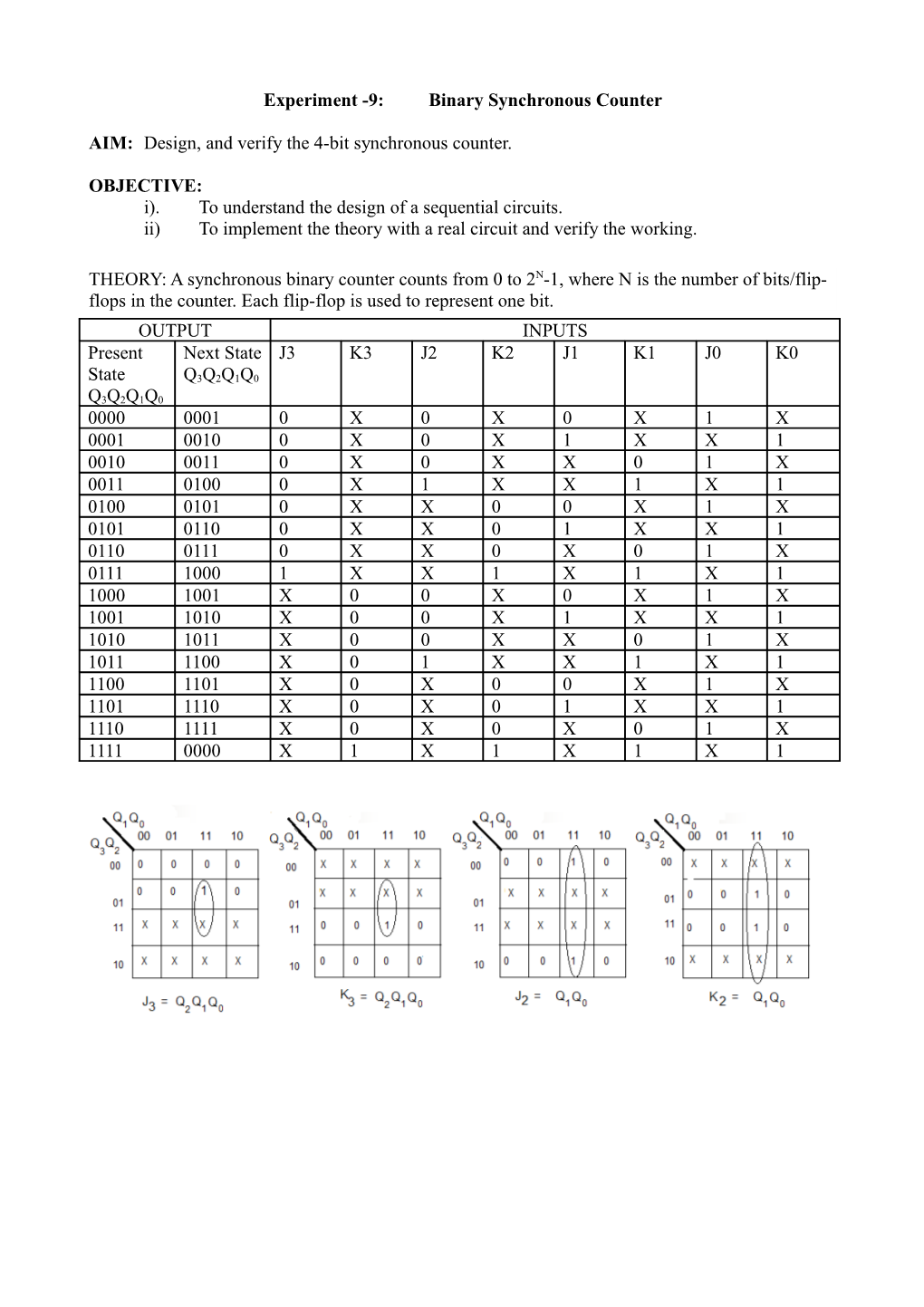 Experiment -9:Binary Synchronous Counter