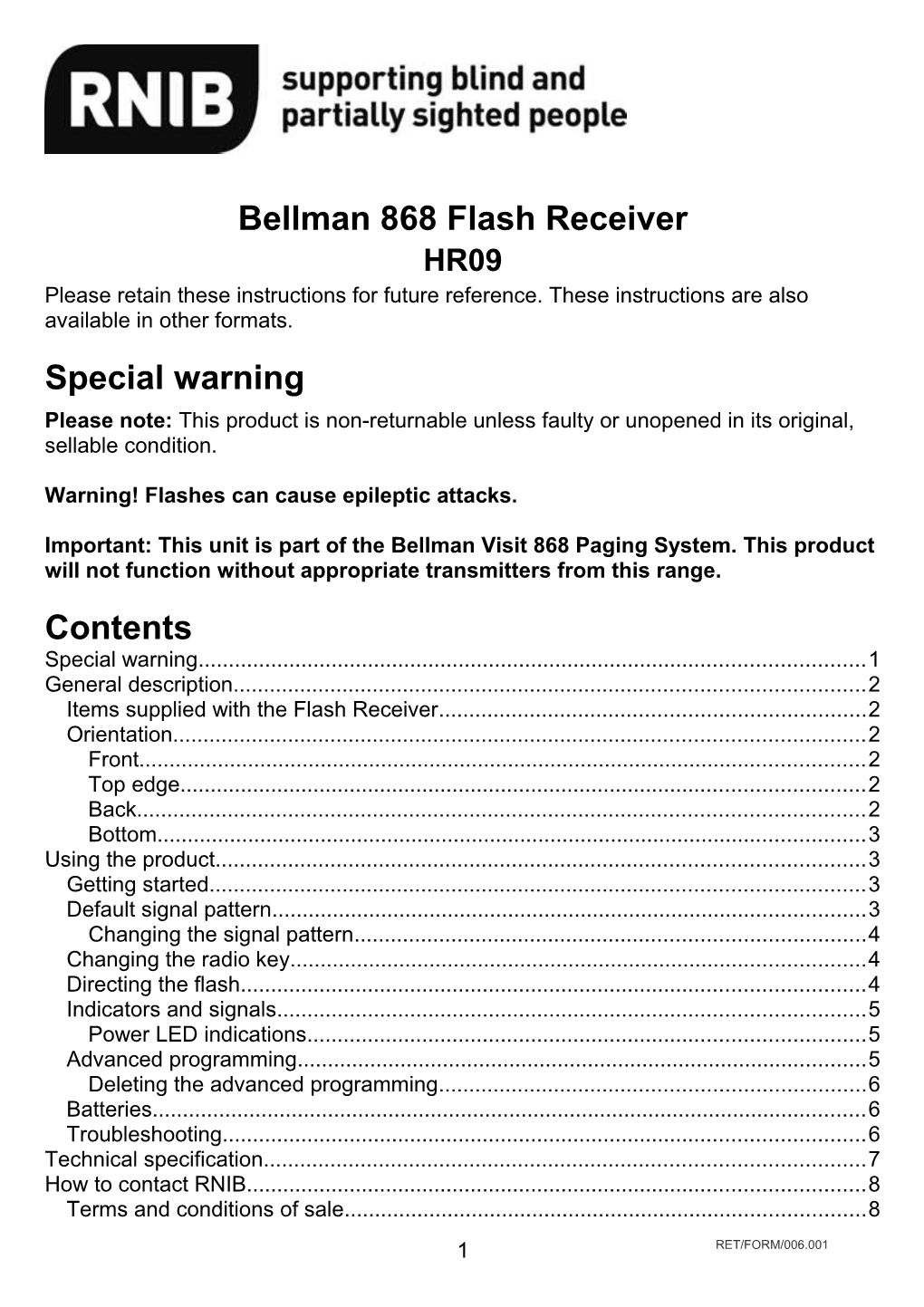 Bellman 868 Flash Receiver