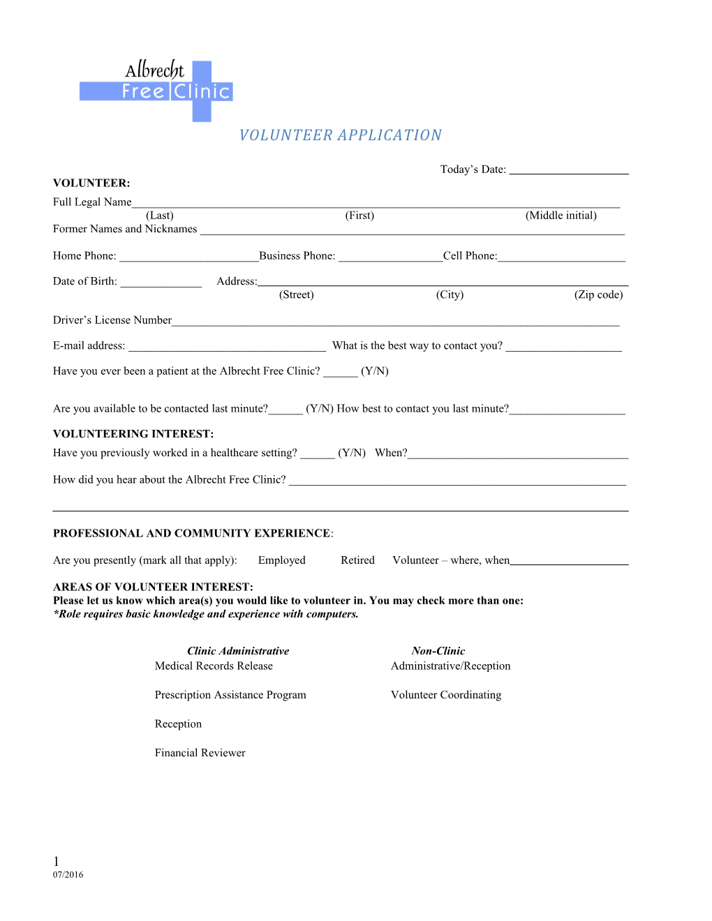 Volunteer Application s2