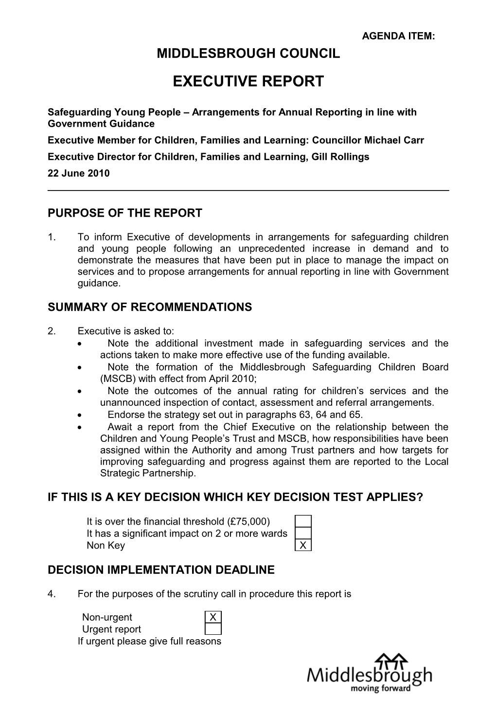 Safeguarding Young People Arrangements for Annual Reporting in Line with Government Guidance