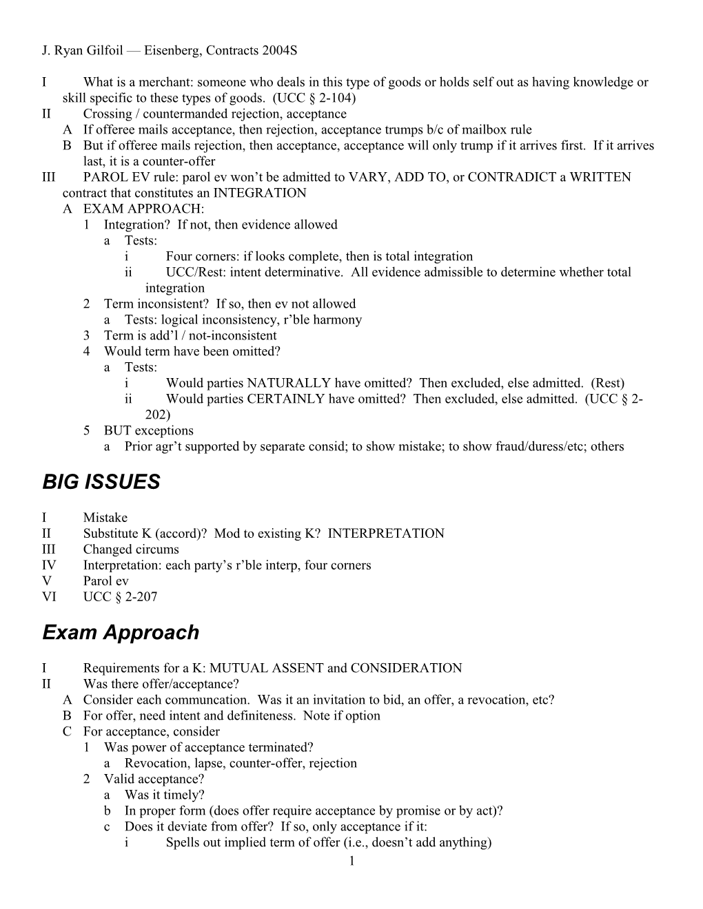 J. Ryan Gilfoil Eisenberg, Contracts 2004S