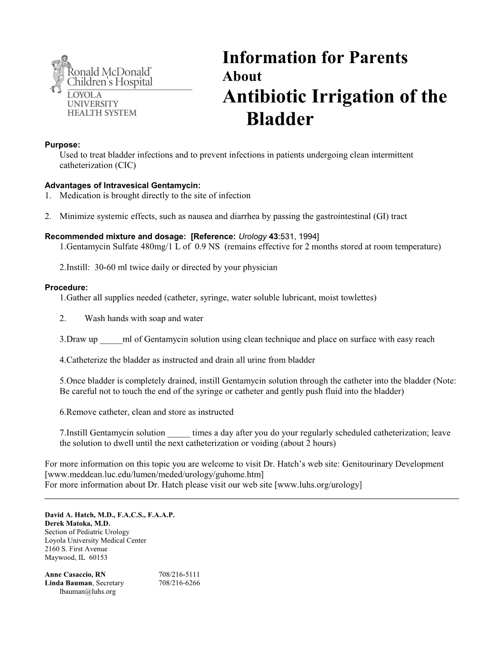 Antibiotic Irrigation of the Bladder