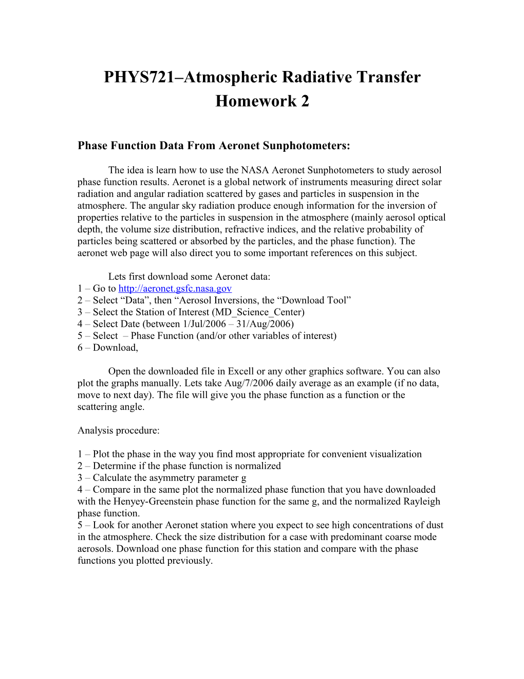 PHYS721 Atmospheric Radiative Transfer