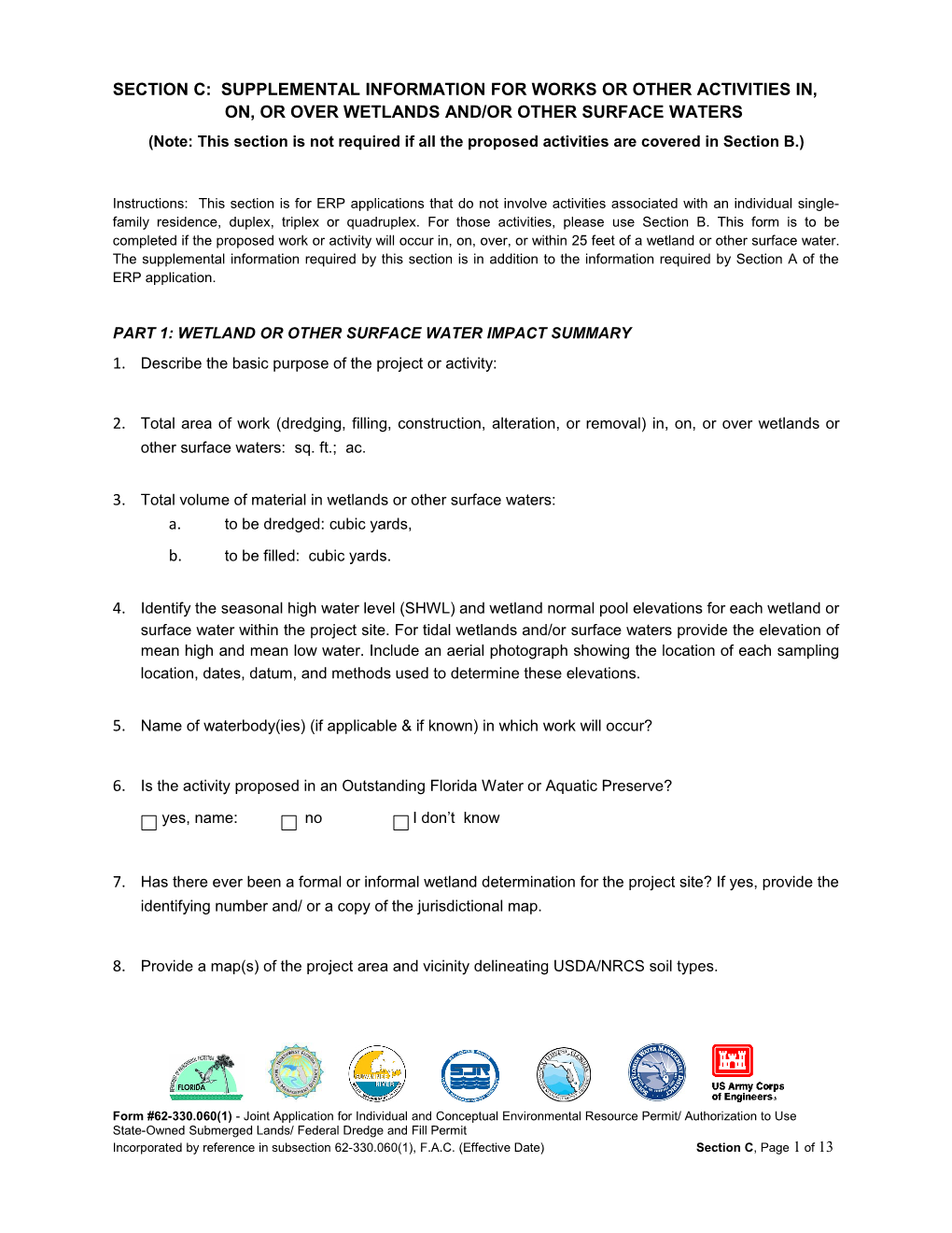 Part 1: Wetland Or Other Surface Water Impact Summary