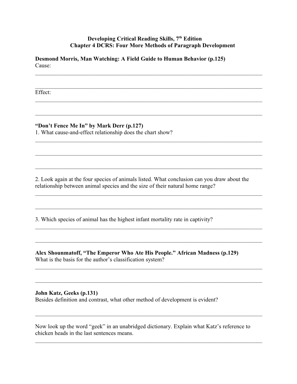 Developing Critical Reading Skills, 7Th Edition Chapter 4 DCRS: Four More Methods of Paragraph