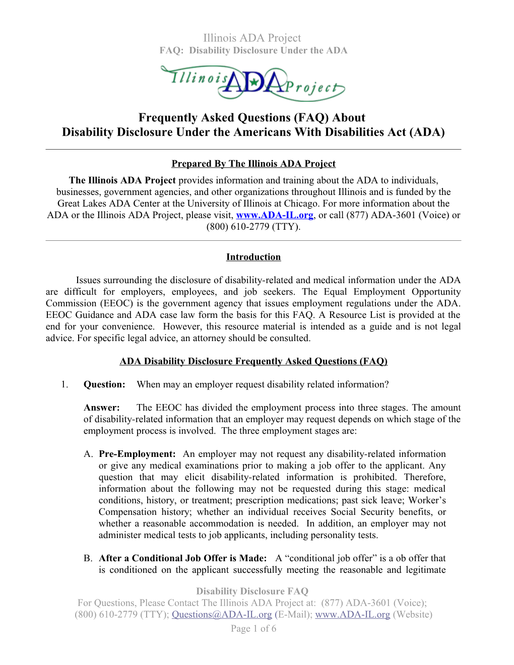 FAQ: Disability Disclosure Under the ADA