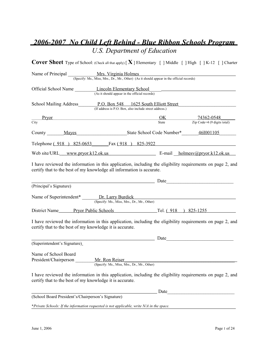 Application: 2006-2007, No Child Left Behind - Blue Ribbon Schools Program (MS Word) s4