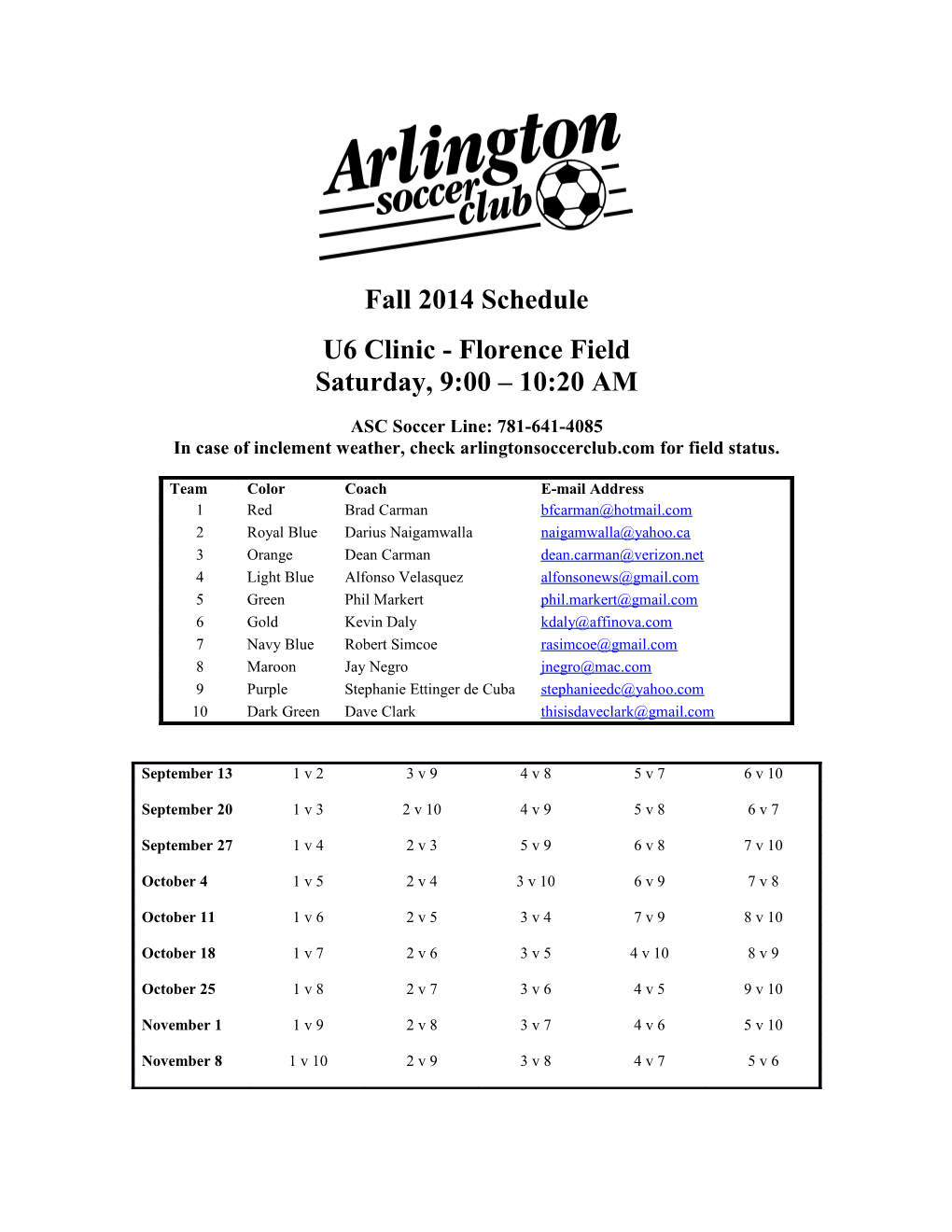 Fall 2014 Schedule