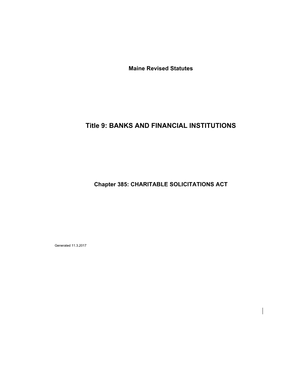 Title 9: BANKS and FINANCIAL INSTITUTIONS