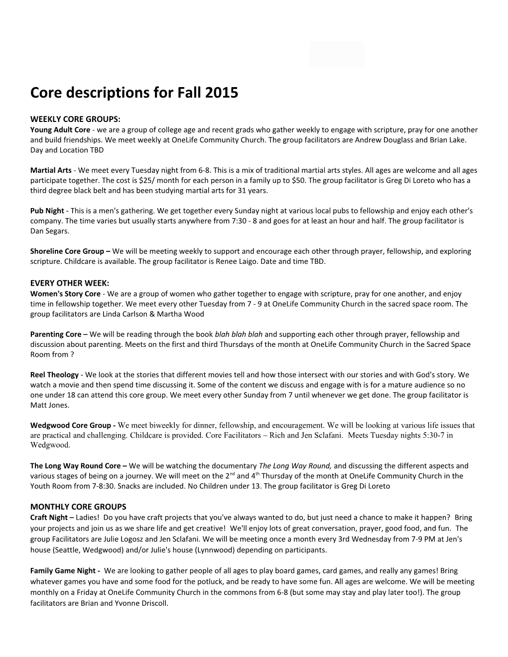 Core Descriptions for Fall 2015Hjkhjk