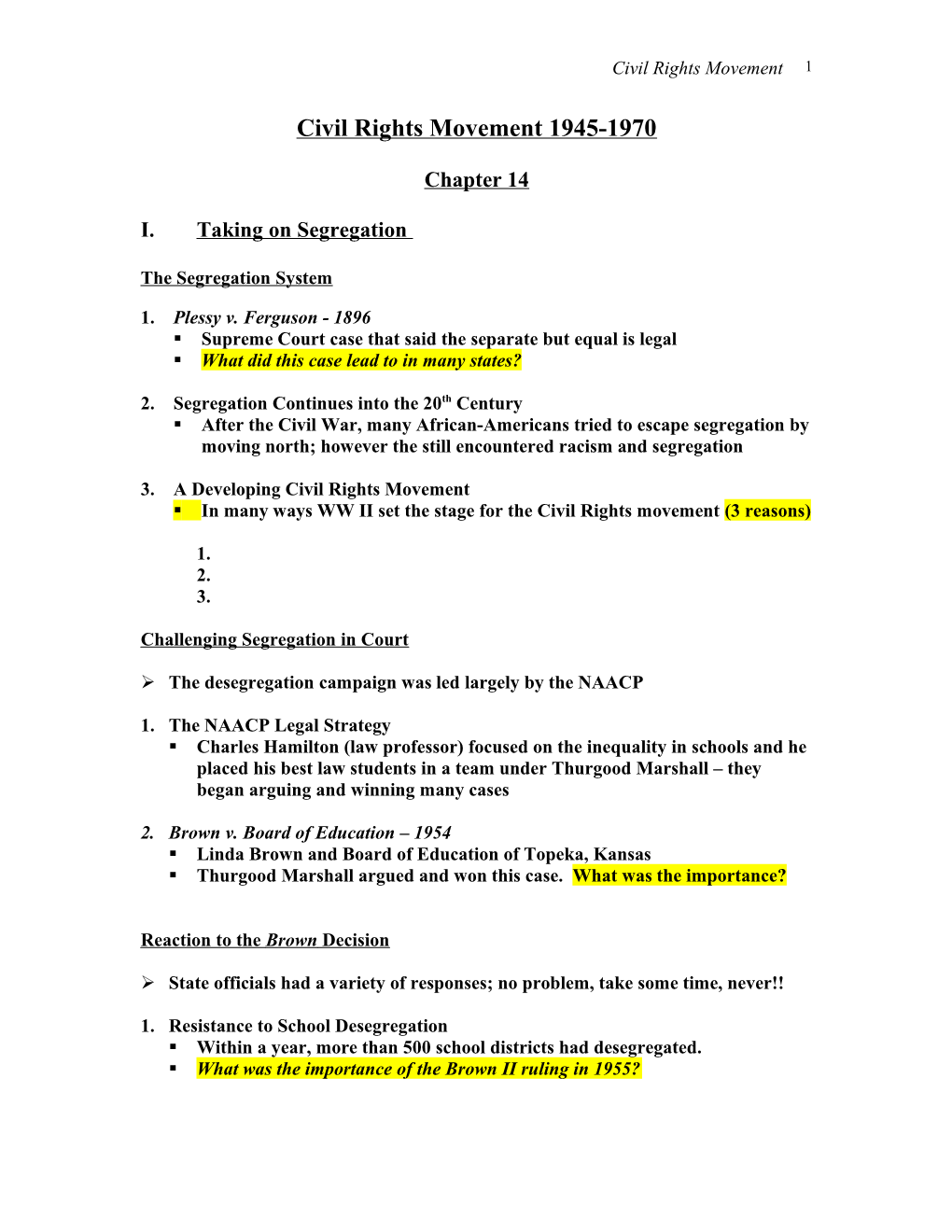 Unit 10 Notes Civil Rights