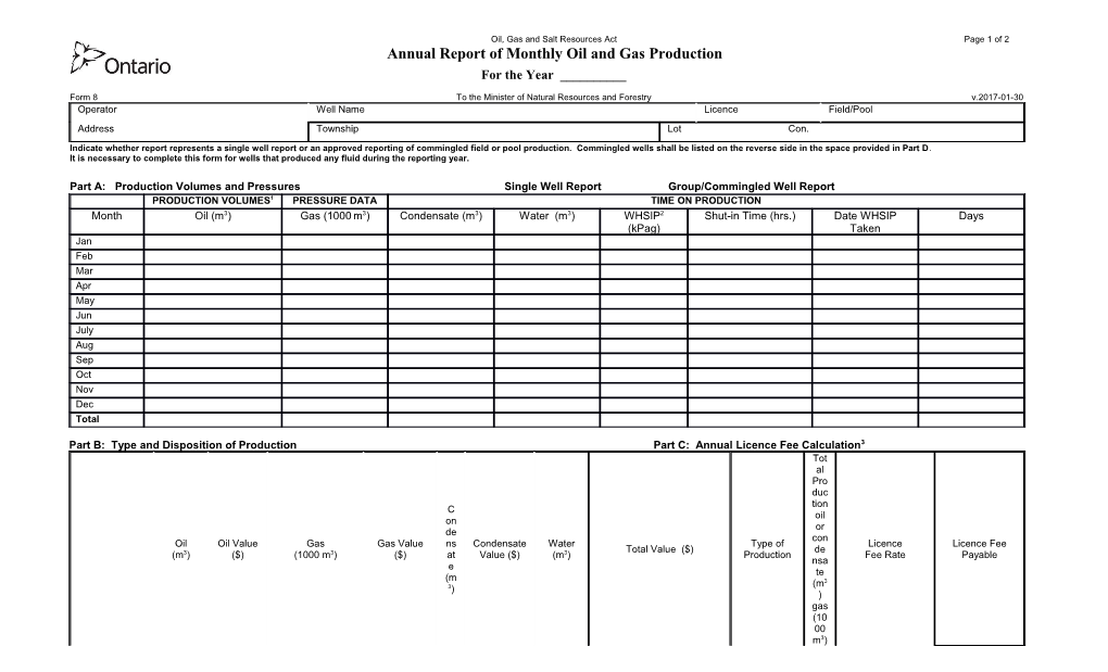 Annual Report of Monthly Oil and Gasproduction