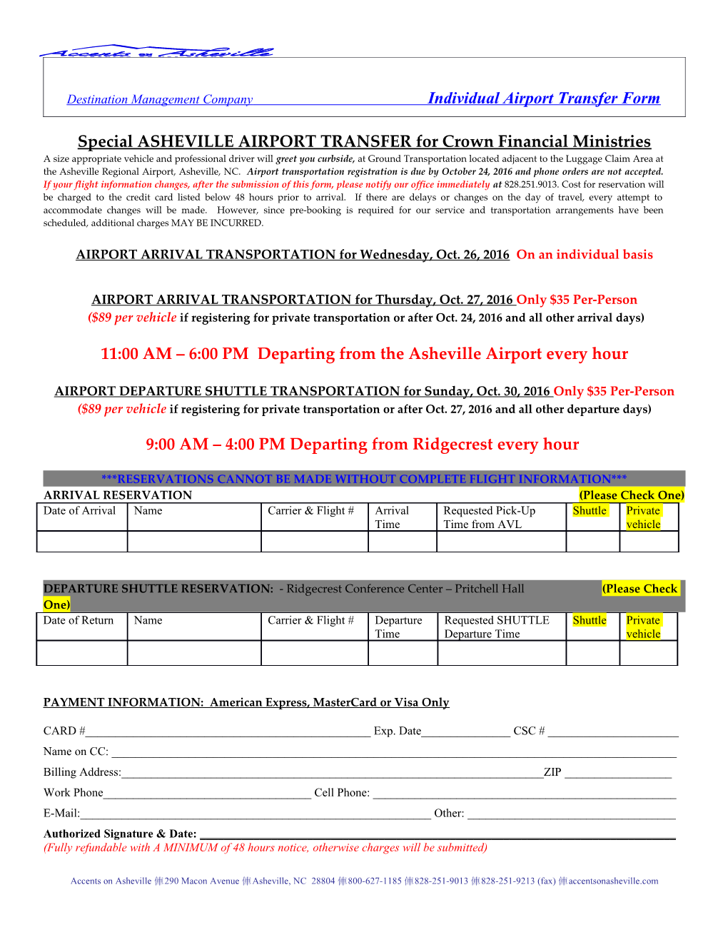 Special ASHEVILLE AIRPORT Transferfor Crown Financial Ministries