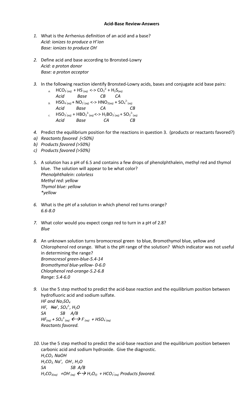 Acid-Base Review