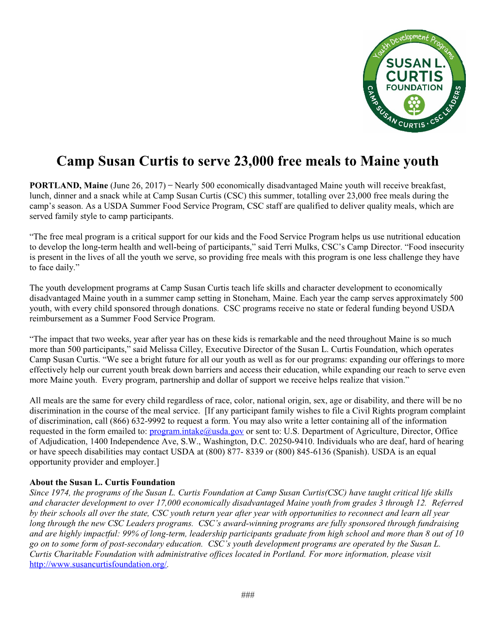 Camp Susan Curtis to Serve 23,000 Free Meals Tomaine Youth