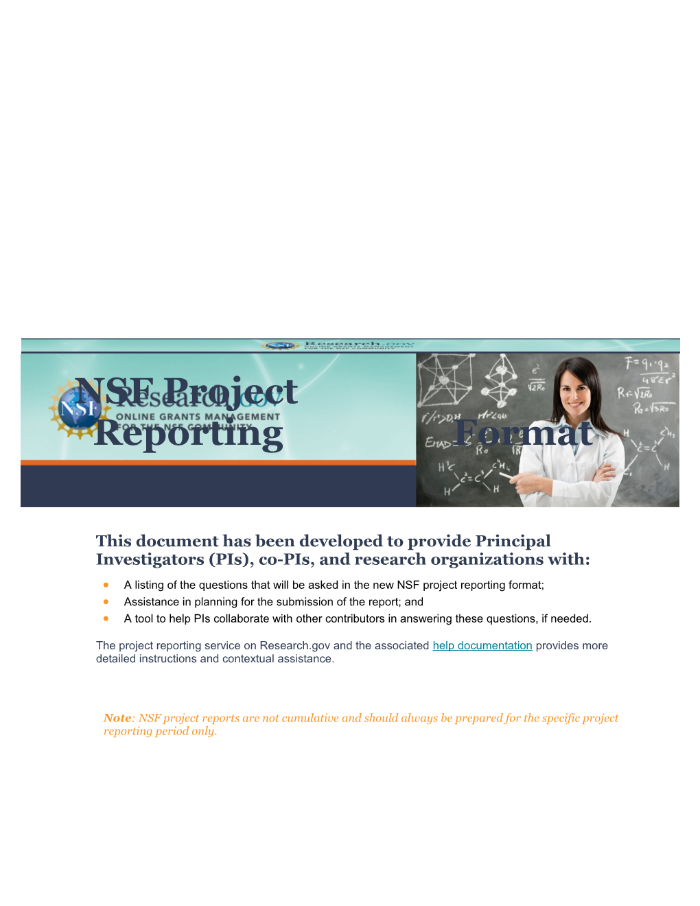 NSF Project Reportingformat