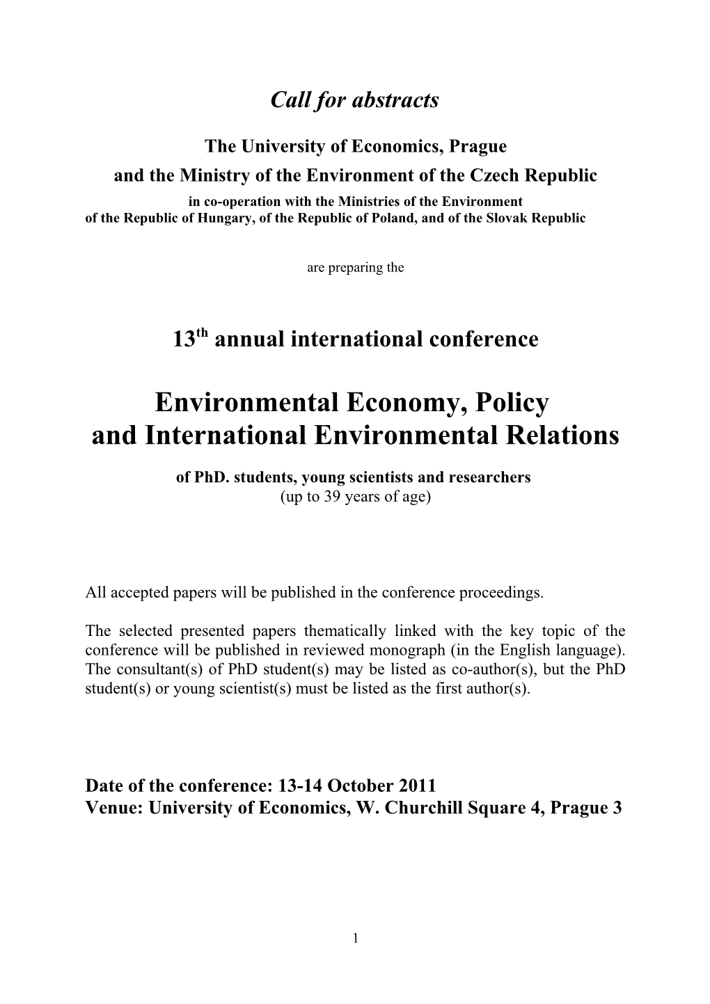 University of Economics of Prague (Department of the Environment)