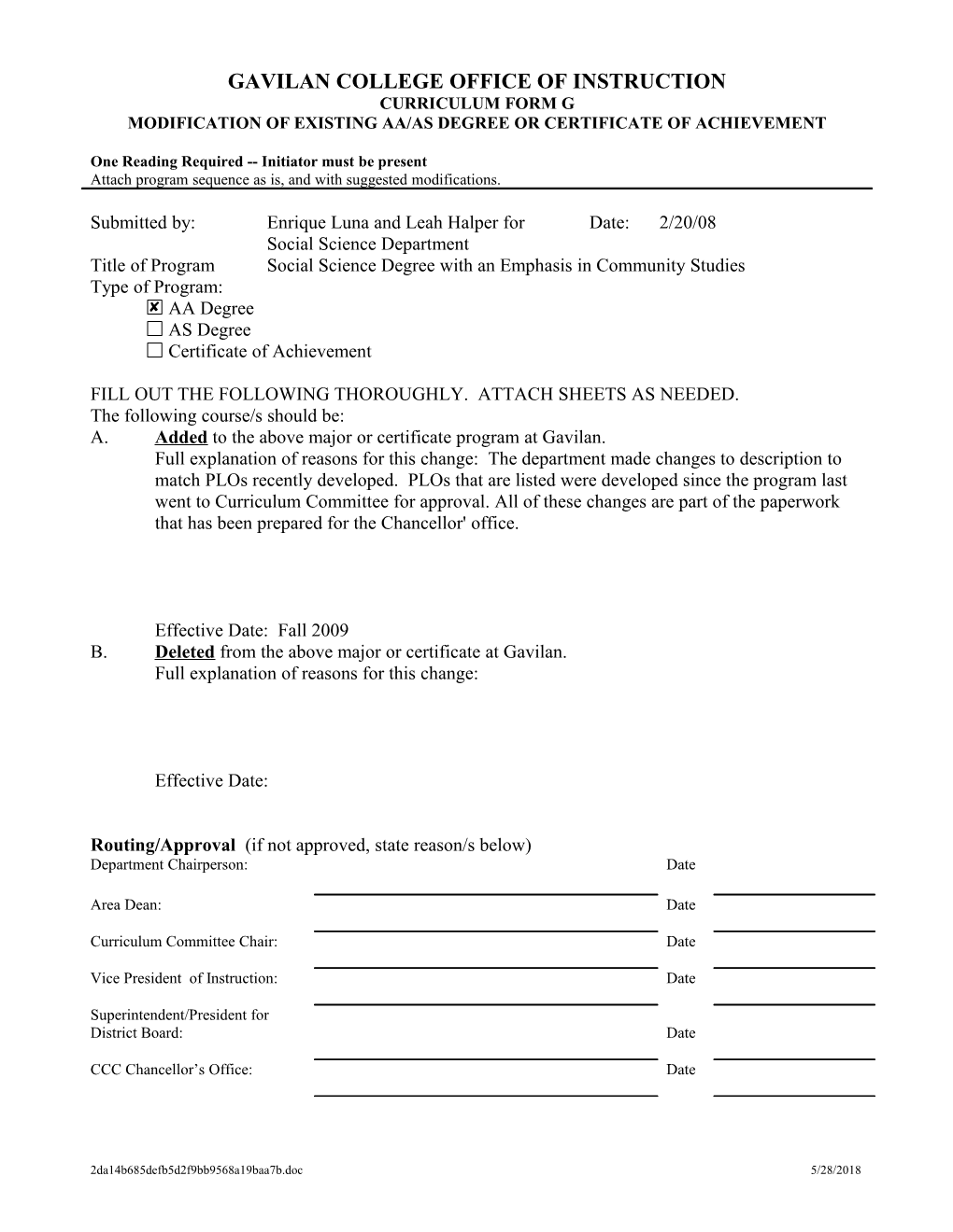 Attach Program Sequence As Is, and with Suggested Modifications