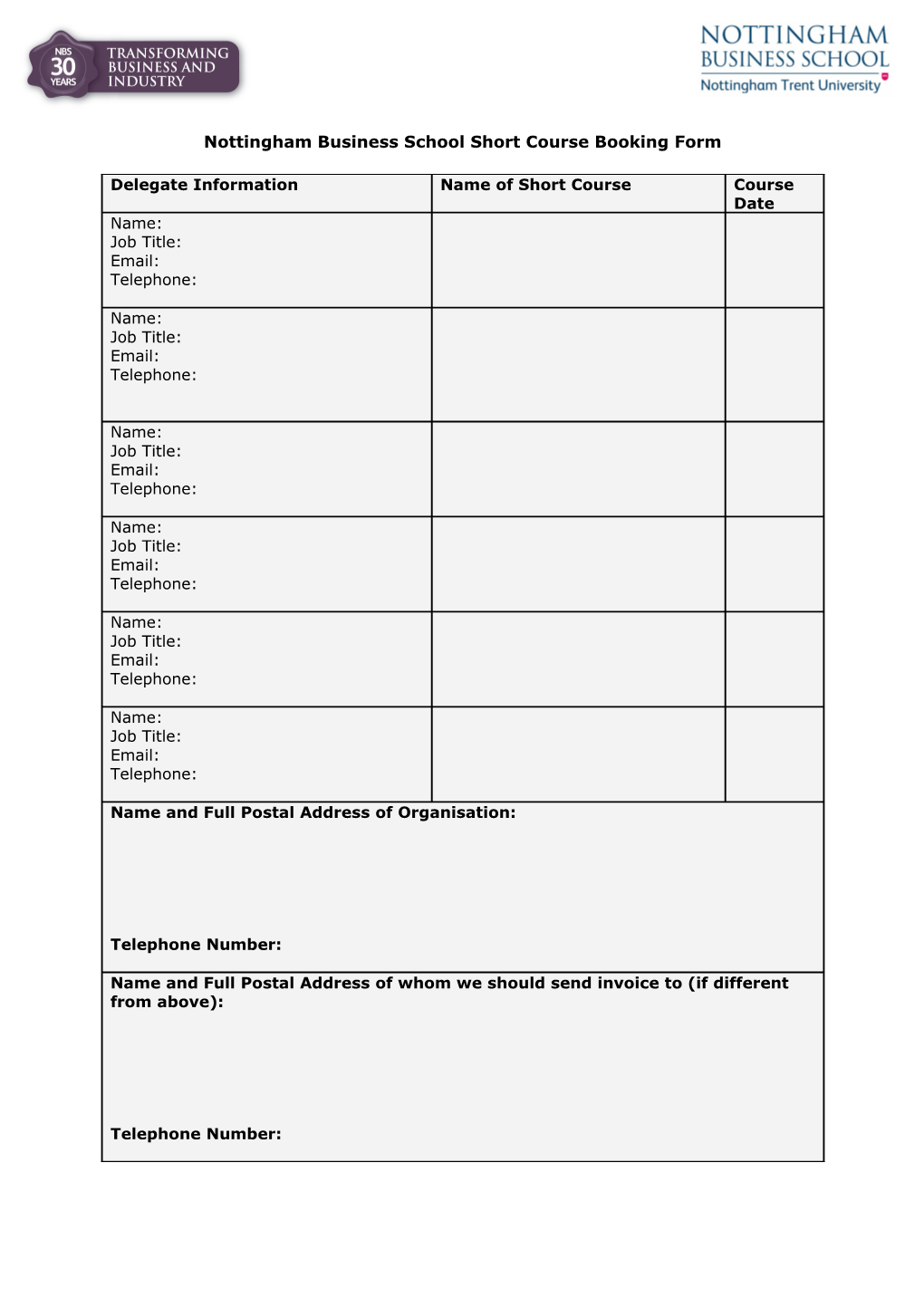 Short Course Invoice Proforma June September 2010