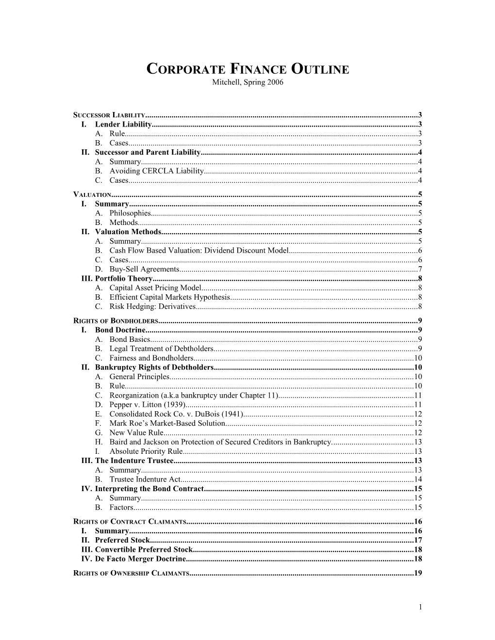 Corporate Finance Outline