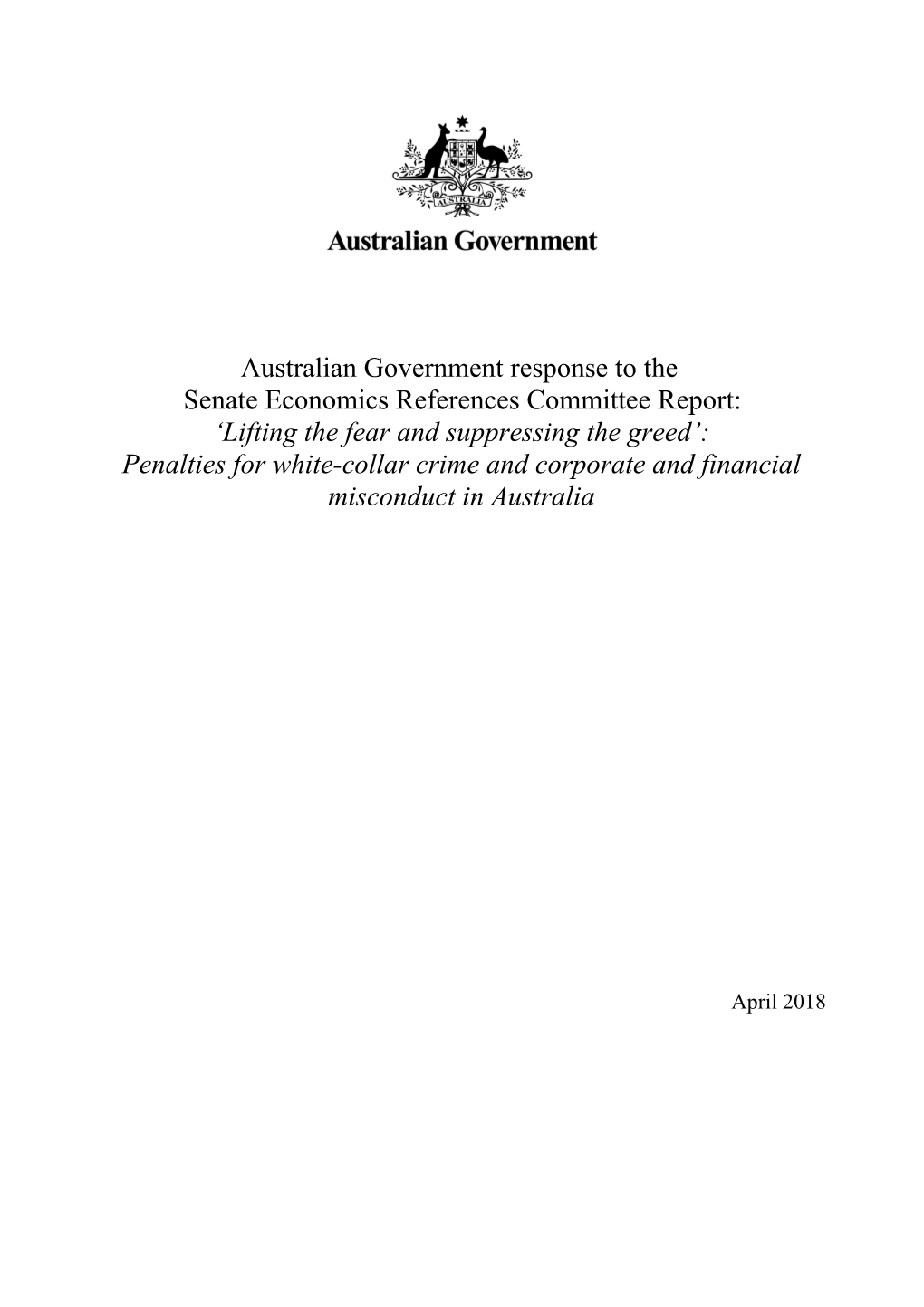 Australian Government Response to the Senate Economics References Committee Report: White-Collar