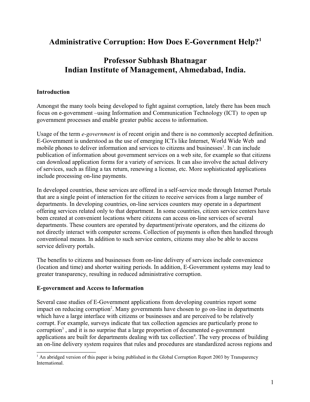 E-Government in India: a Critical Assessment