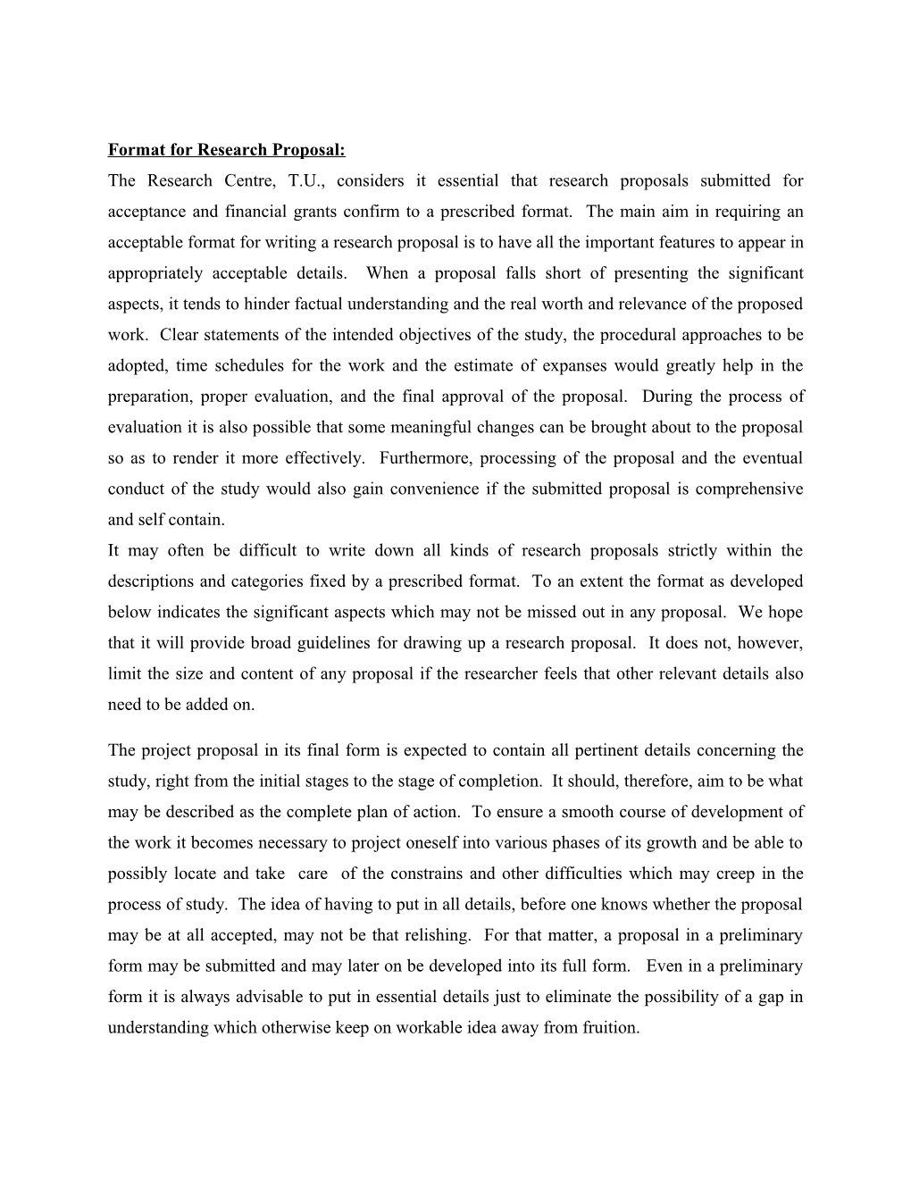 Format for Research Proposal