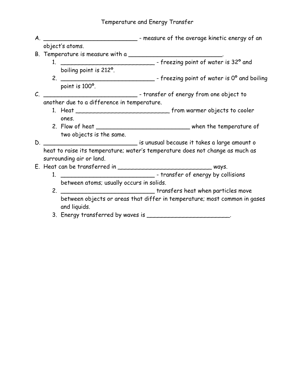 Temperature and Energy Transfer