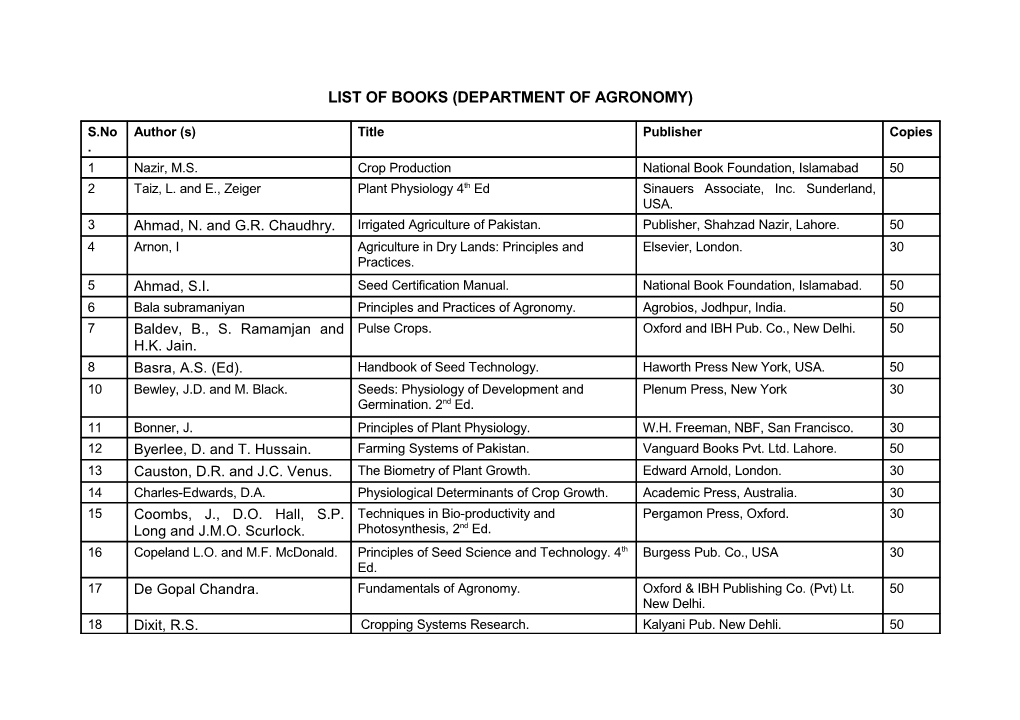 List of Books (Department of AGRONOMY)