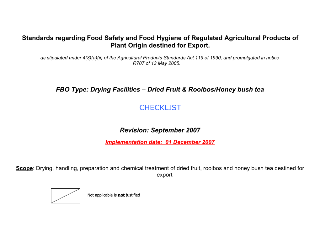 South African Food Safety Standard for Primary Production Areas