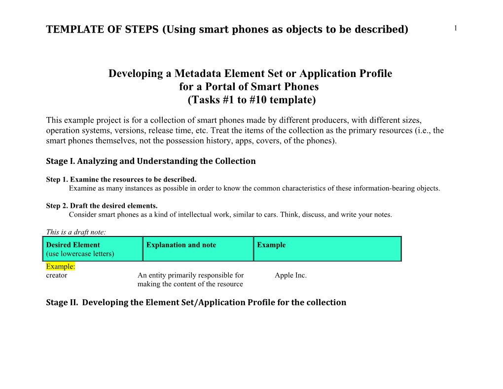 TEMPLATE of STEPS (Using Smart Phones As Objects to Be Described)