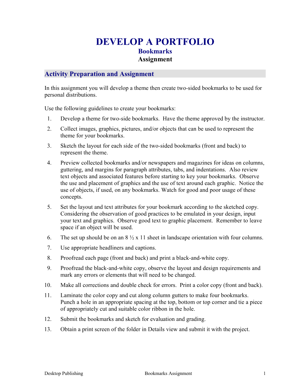 Activity Preparation and Assignment
