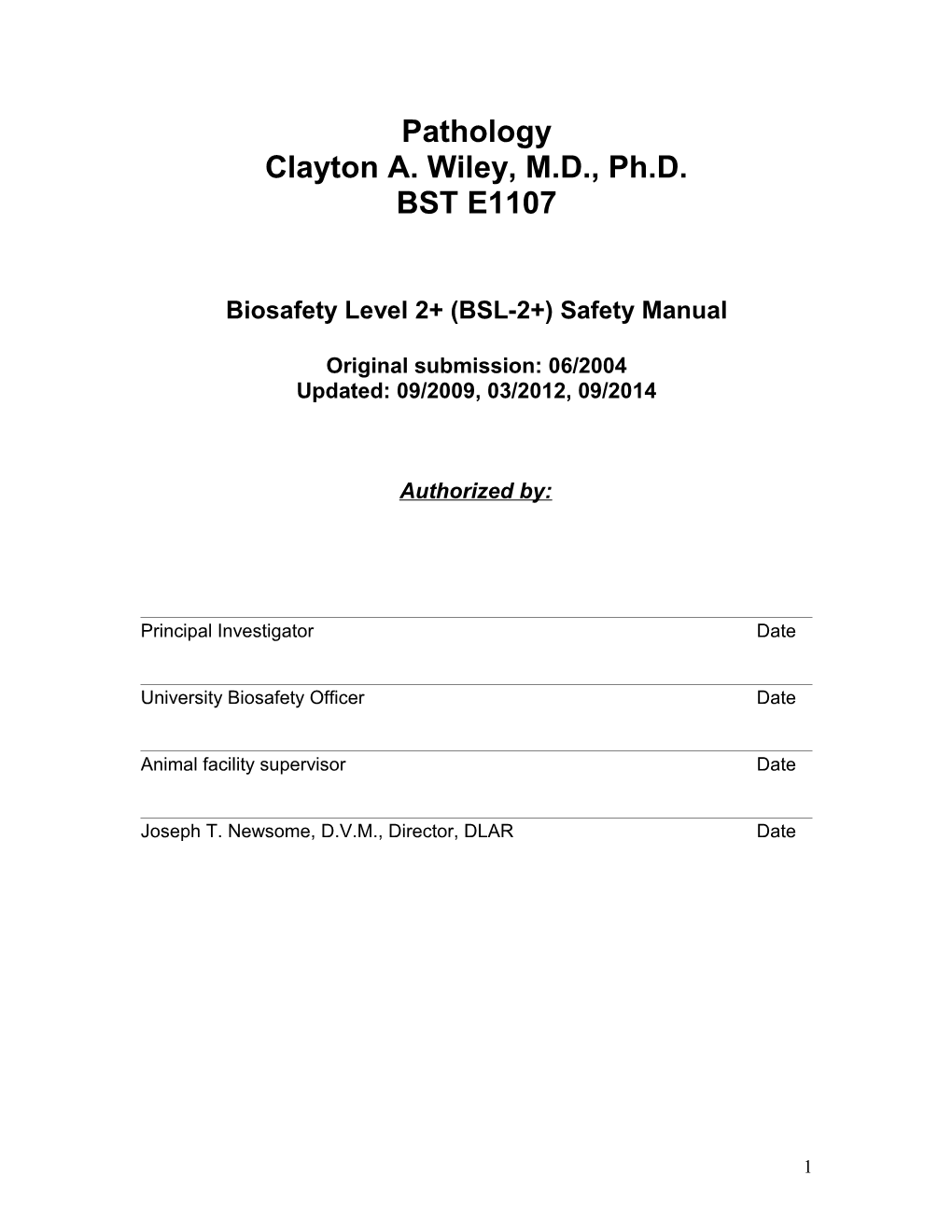 This Is a Sample Biosafety Level 2+ Manual