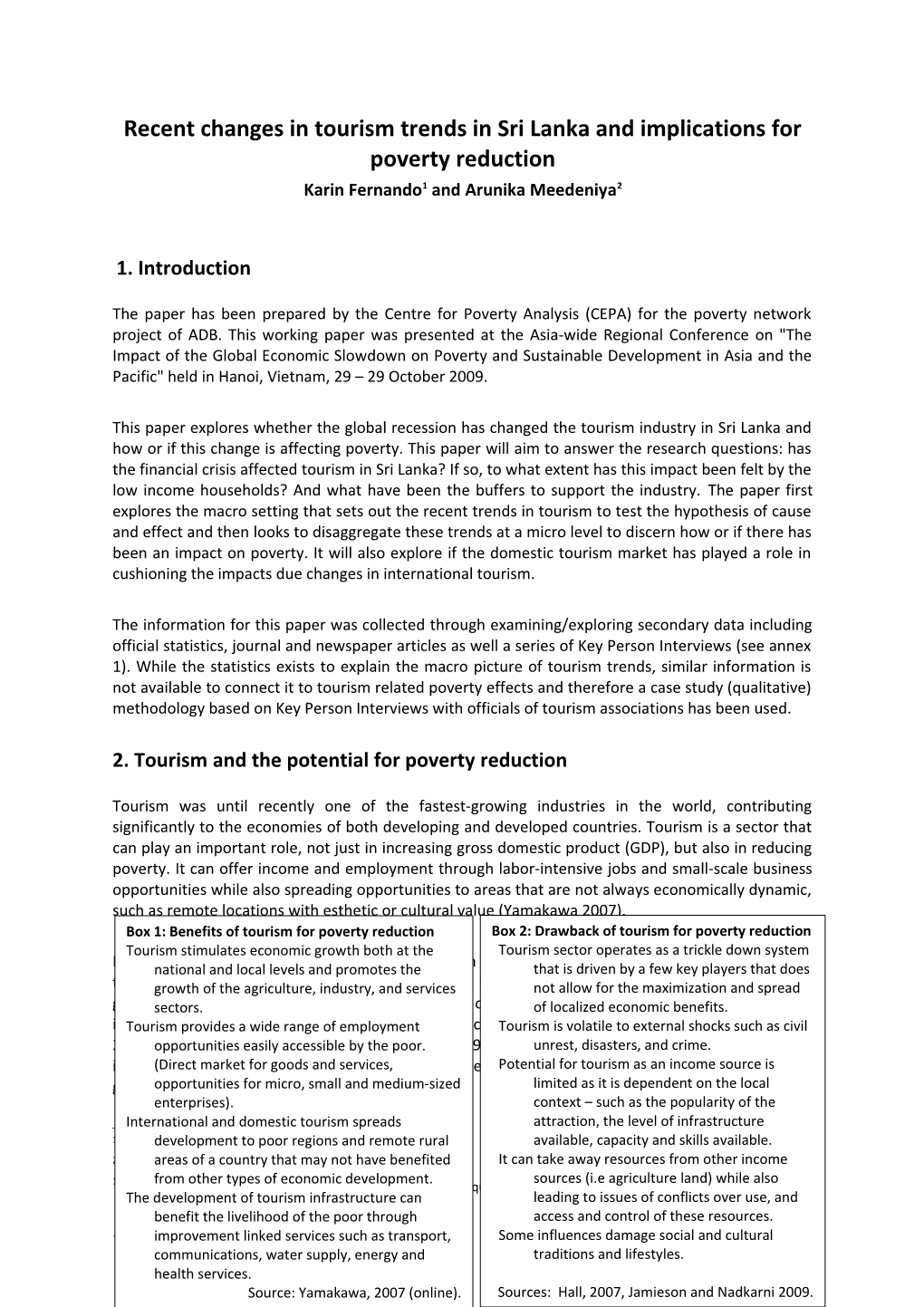 The Fall in Tourism in Sri Lanka and Implications for Poverty Reduction