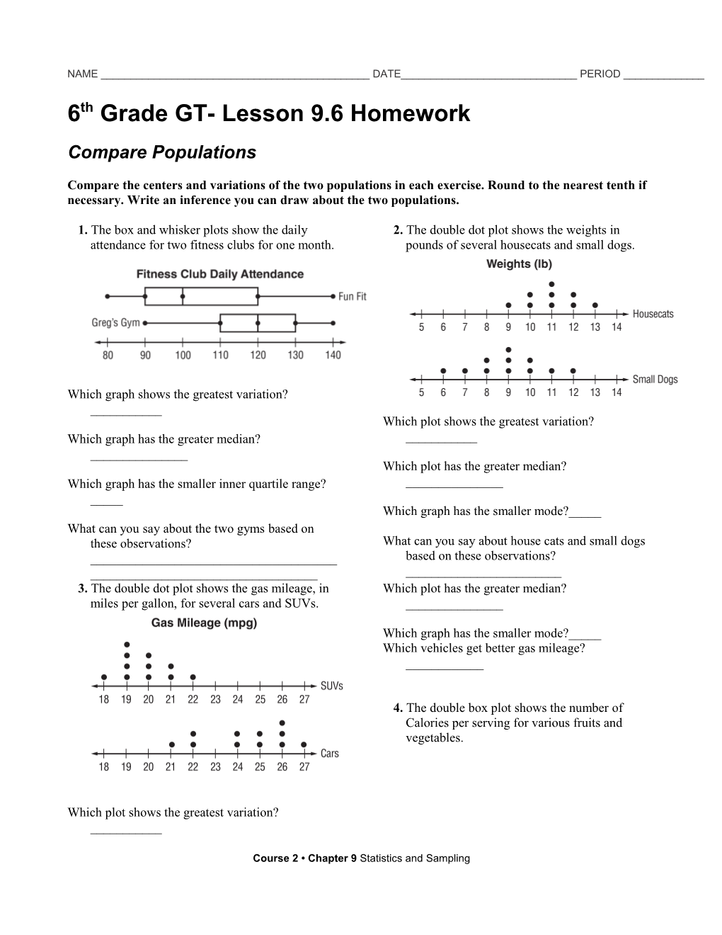 6Th Grade GT- Lesson 9.6 Homework