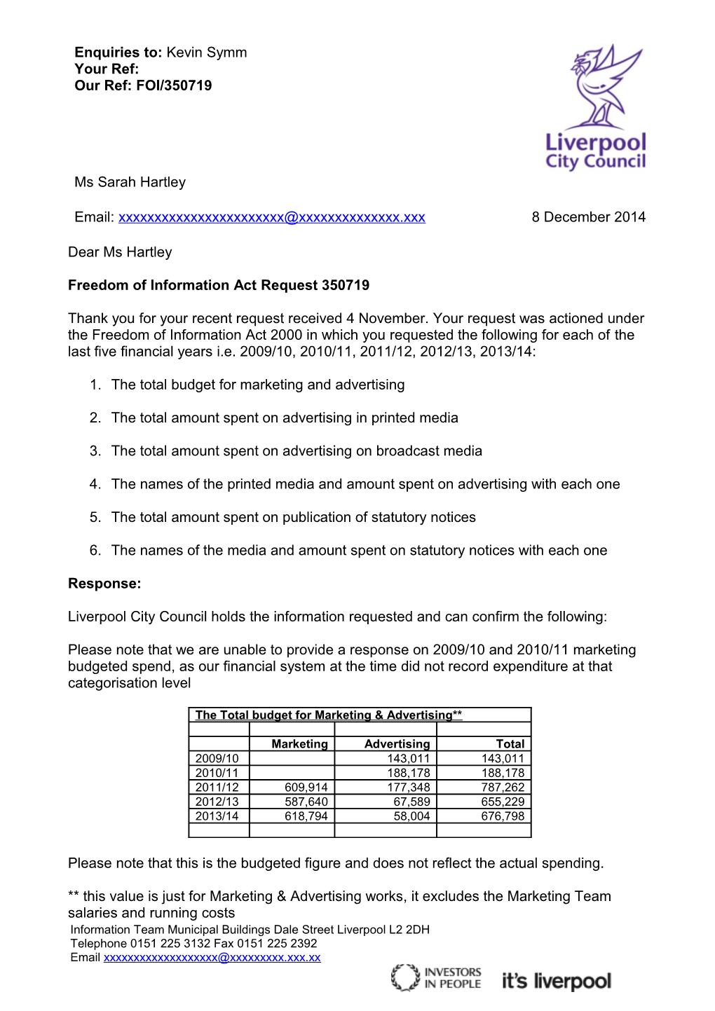 Freedom of Information Act Request 350719