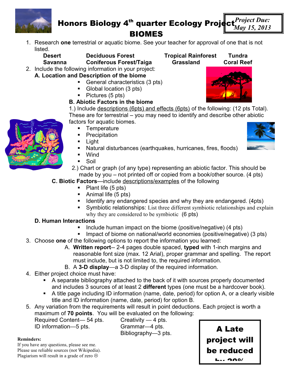 Honors Biology 4Th Quarter Ecology Project