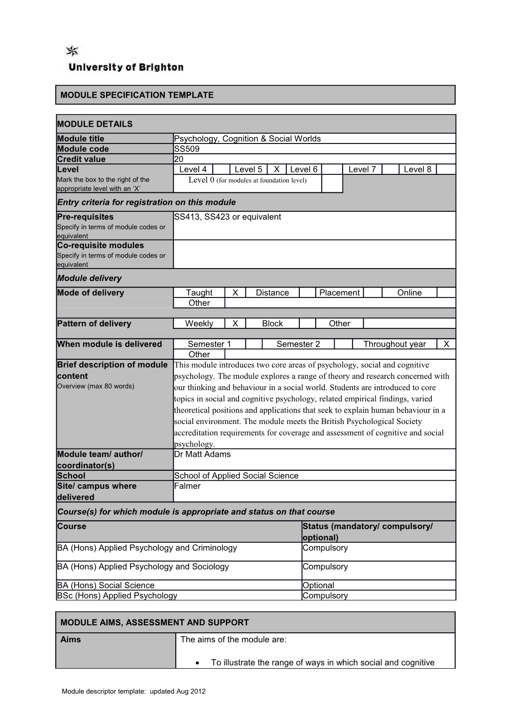 Module Specification Template