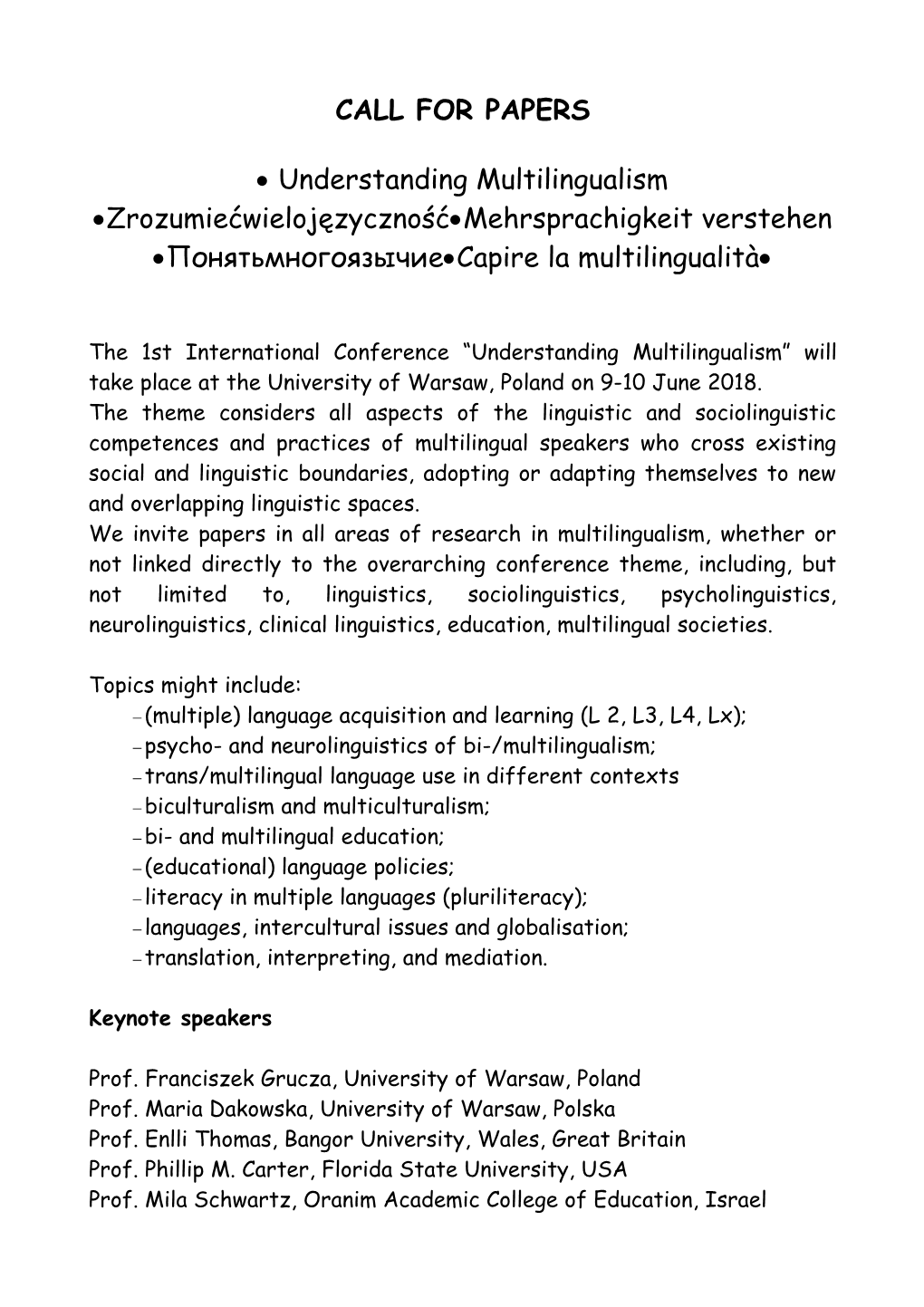 Understanding Multilingualism Zrozumiećwielojęzyczność Mehrsprachigkeit Verstehen