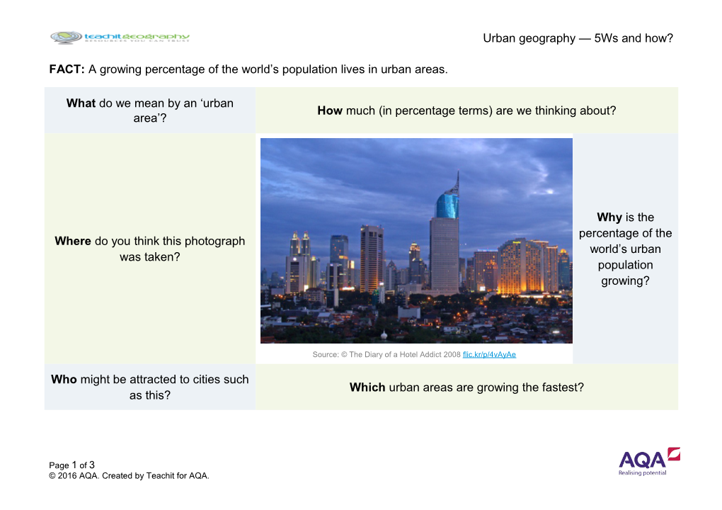 FACT: a Growing Percentage of the World S Population Lives in Urban Areas