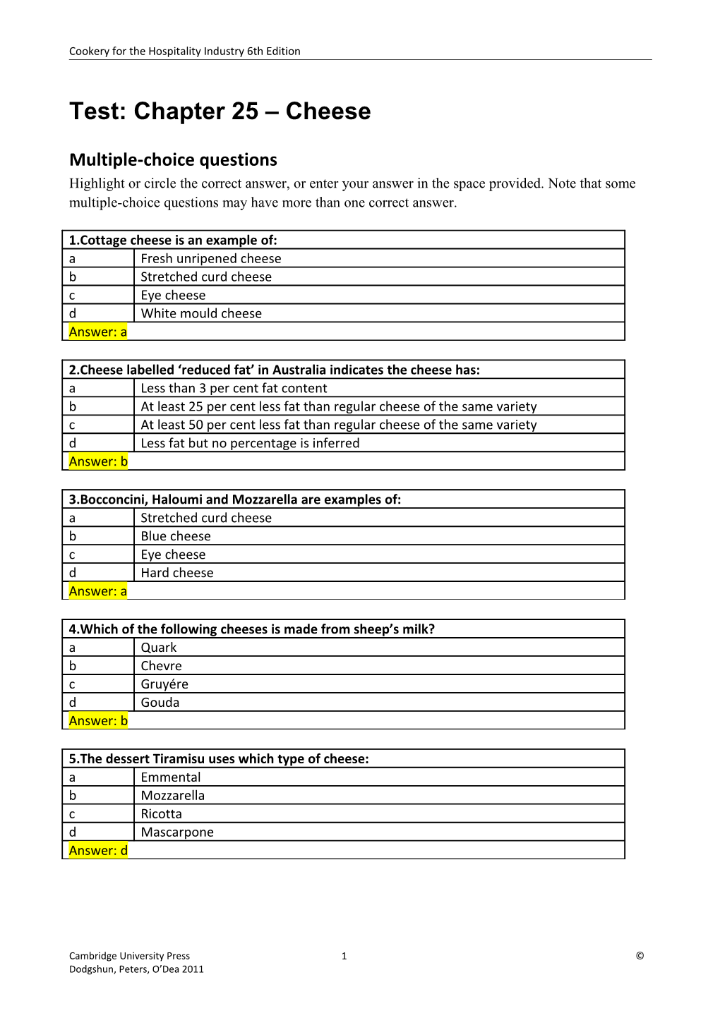 Test: Chapter 25 Cheese