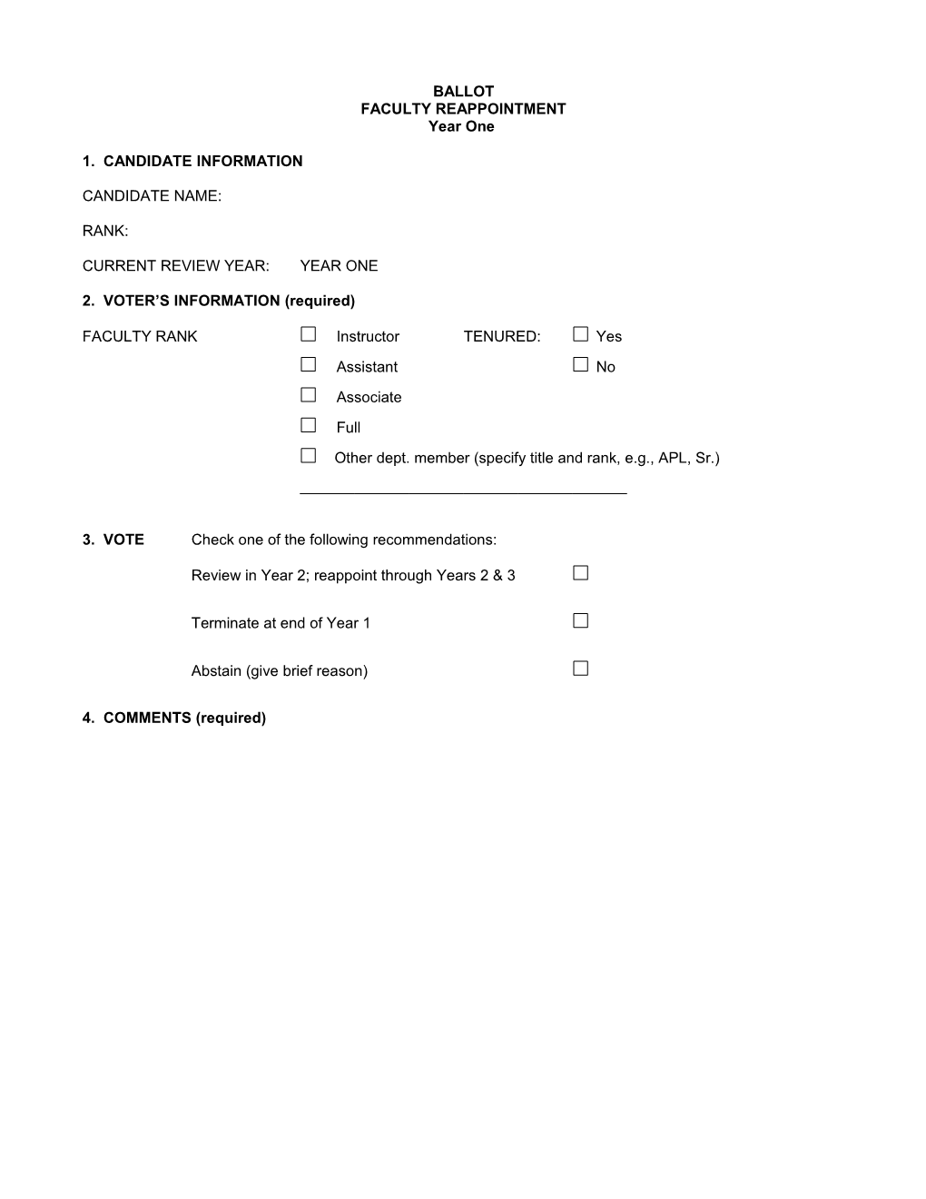 Faculty Reappointment Ballot