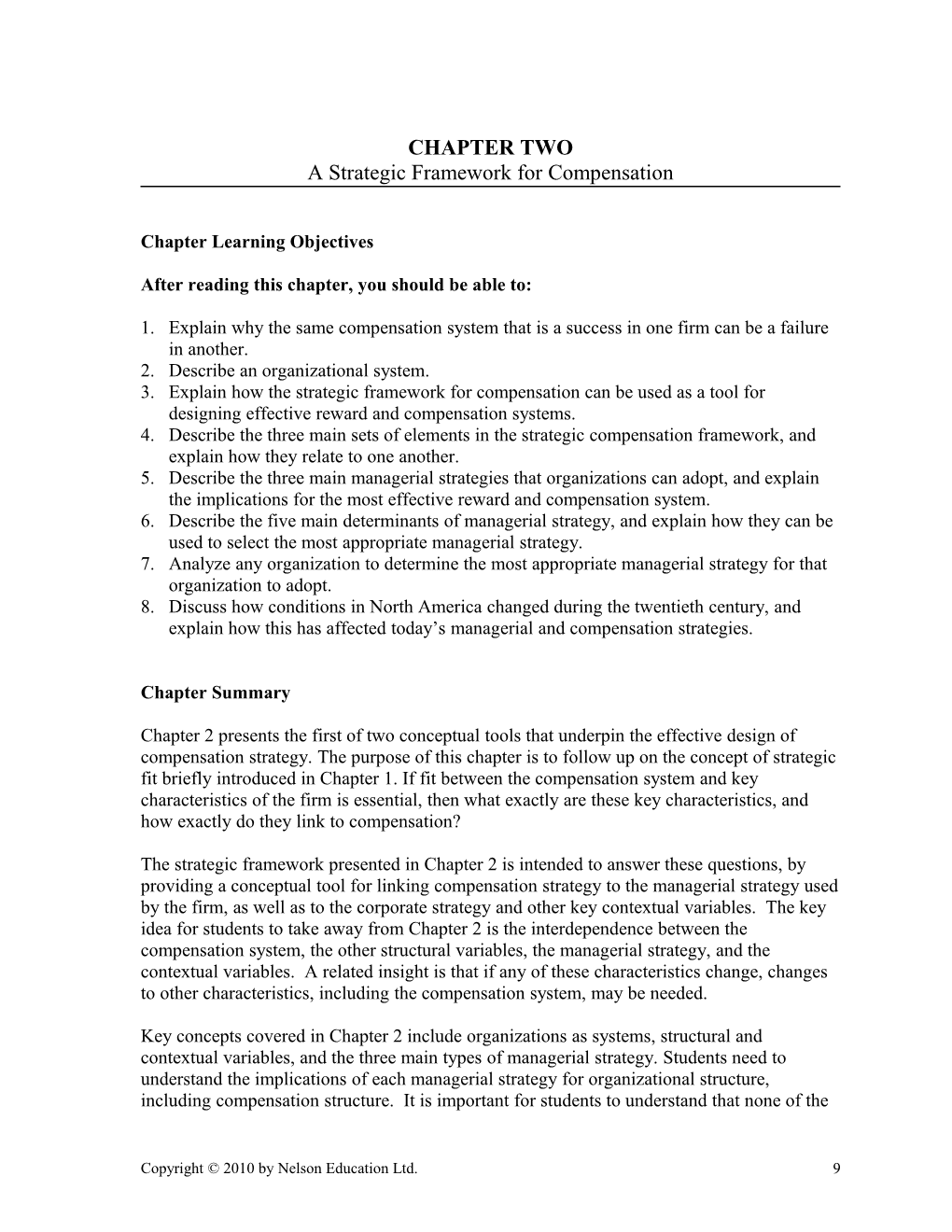 Chapter 2: a Strategic Framework for Compensation